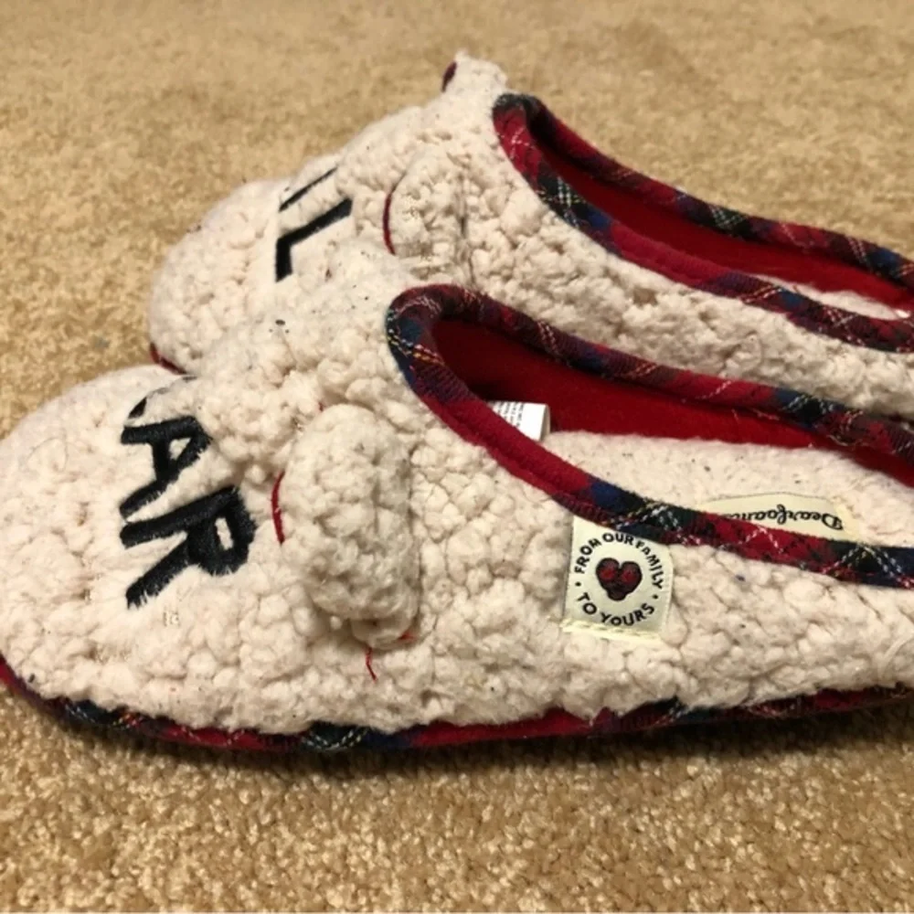 Dearfoams Lil Bear slip on fuzzy Christmas slippers kids size 2/3‎ Sherpa